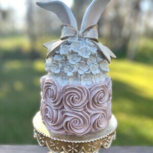 Regency 13.5 Inch Resin Easter Cake Bunny Ears Pedestal Spring Decoration